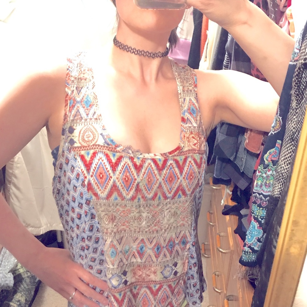HIP tribal pattern boho  flowy racerback tank Medium